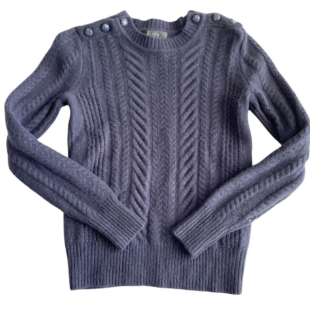 J. Crew Girl's 100% Wool Cable Knit Crew Neck Sweater, Navy‎ Blue